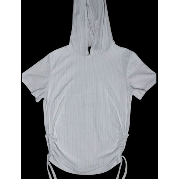 Kids Cant Miss Ribbed White Hooded Top Girls 10/12 Drawstring Sides Shirt Hoodie - Picture 15 of 16